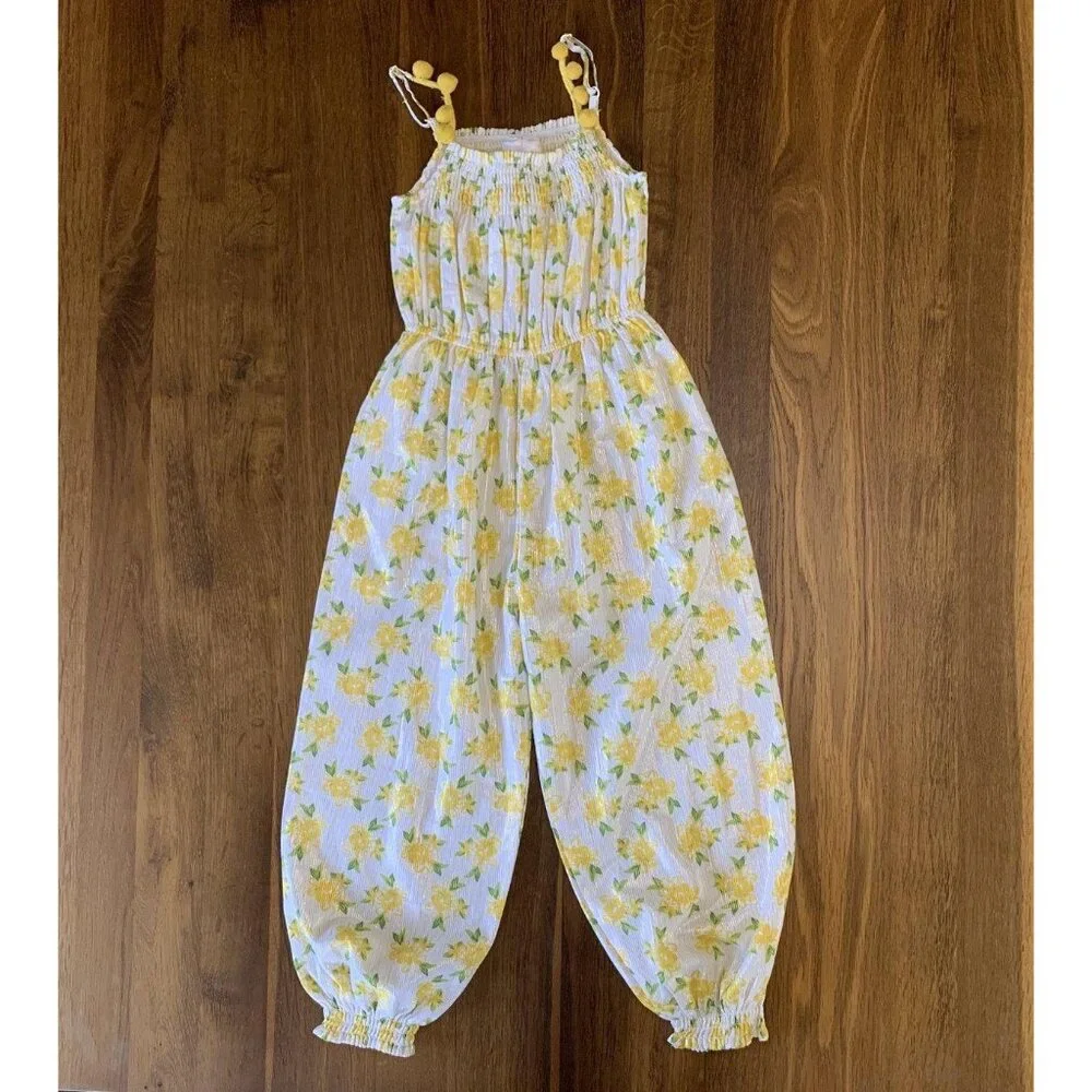 MASALA BABY Yellow Floral Retro Jumpsuit Girls 3-4 NWT Playsuit Romper Girl NEW - Picture 3 of 8